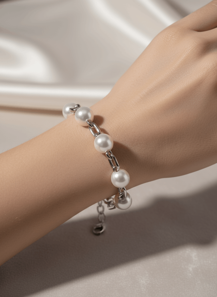 Pearl and Sterling Silver Link Bracelet