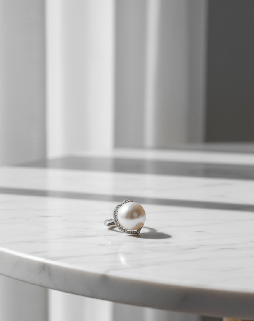 Pearl and Diamond Halo Statement Ring