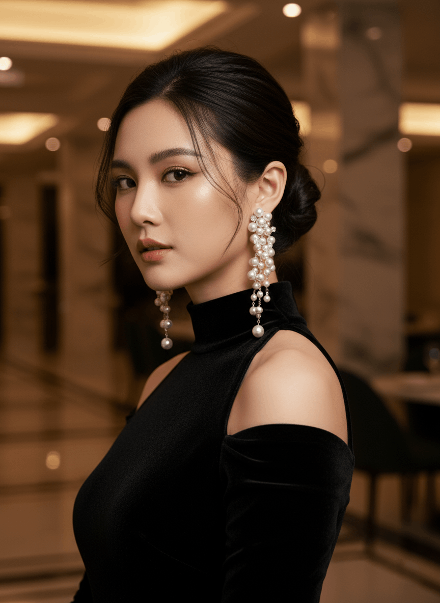 Gold Cascade Earrings with Pearls and Diamonds