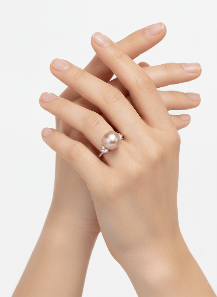 Pink Pearl and Diamond Accent Ring