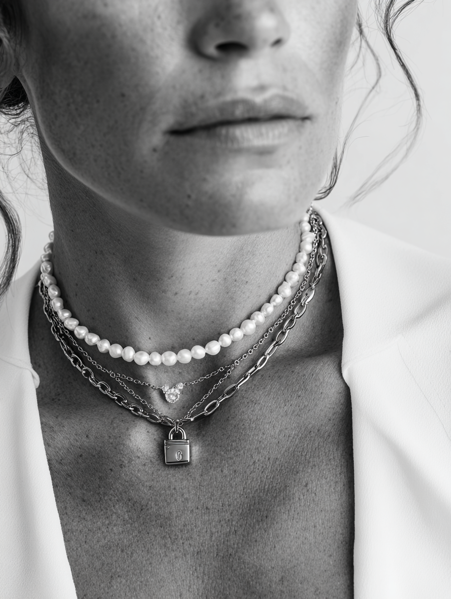 Layered Pearl and Silver Chain Necklace Set