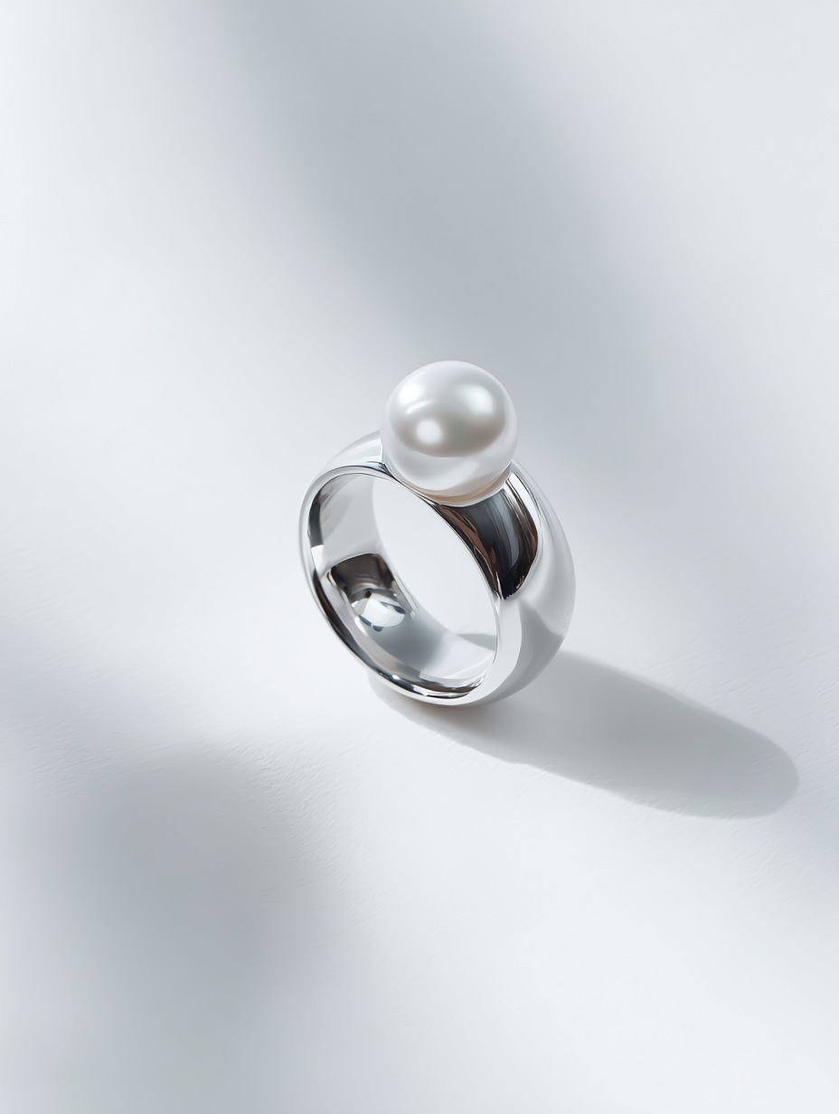 Sculpted Silver Pearl Ring