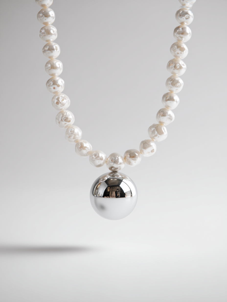 Pearl Strand Necklace with Sculpted Silver Sphere
