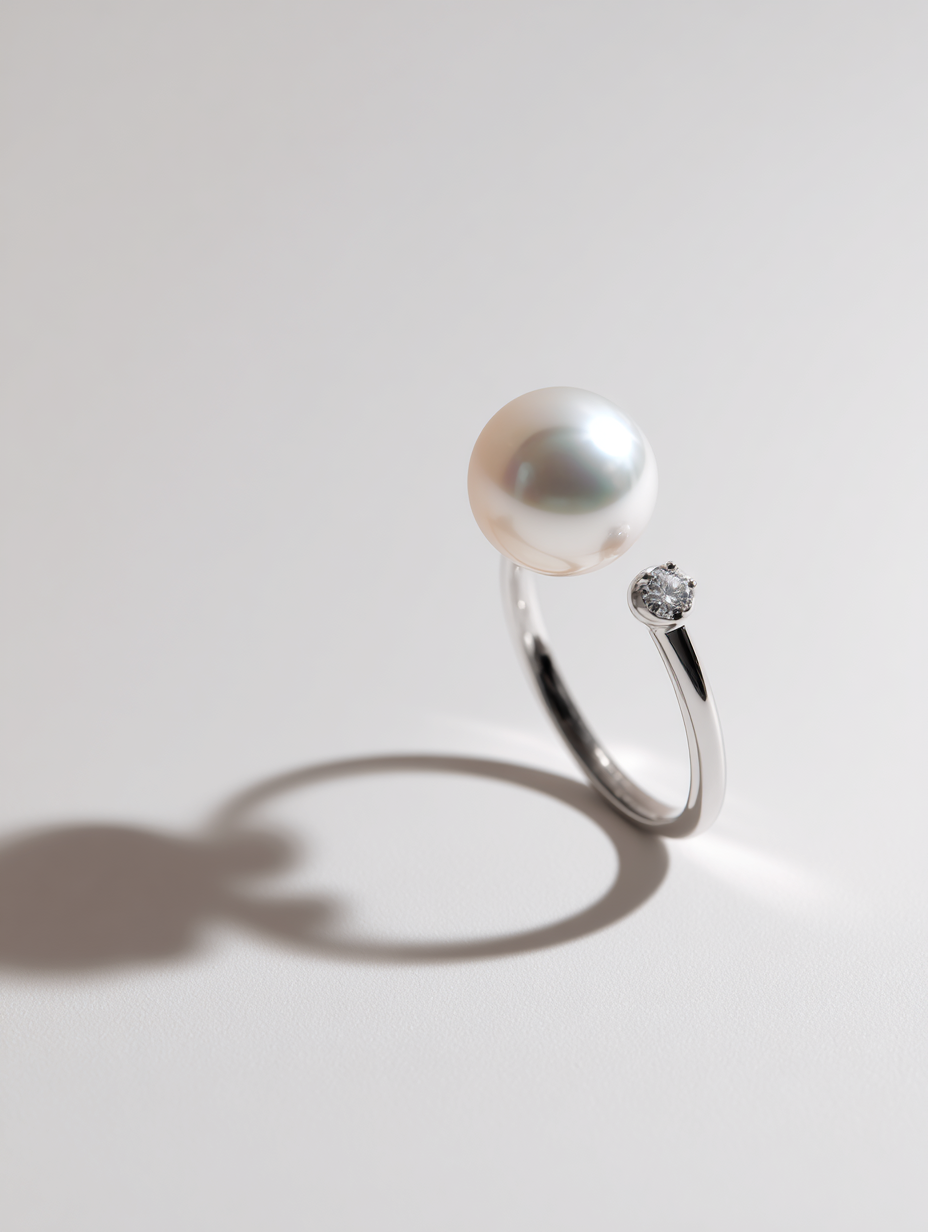 Open Pearl and Diamond Ring in White Gold