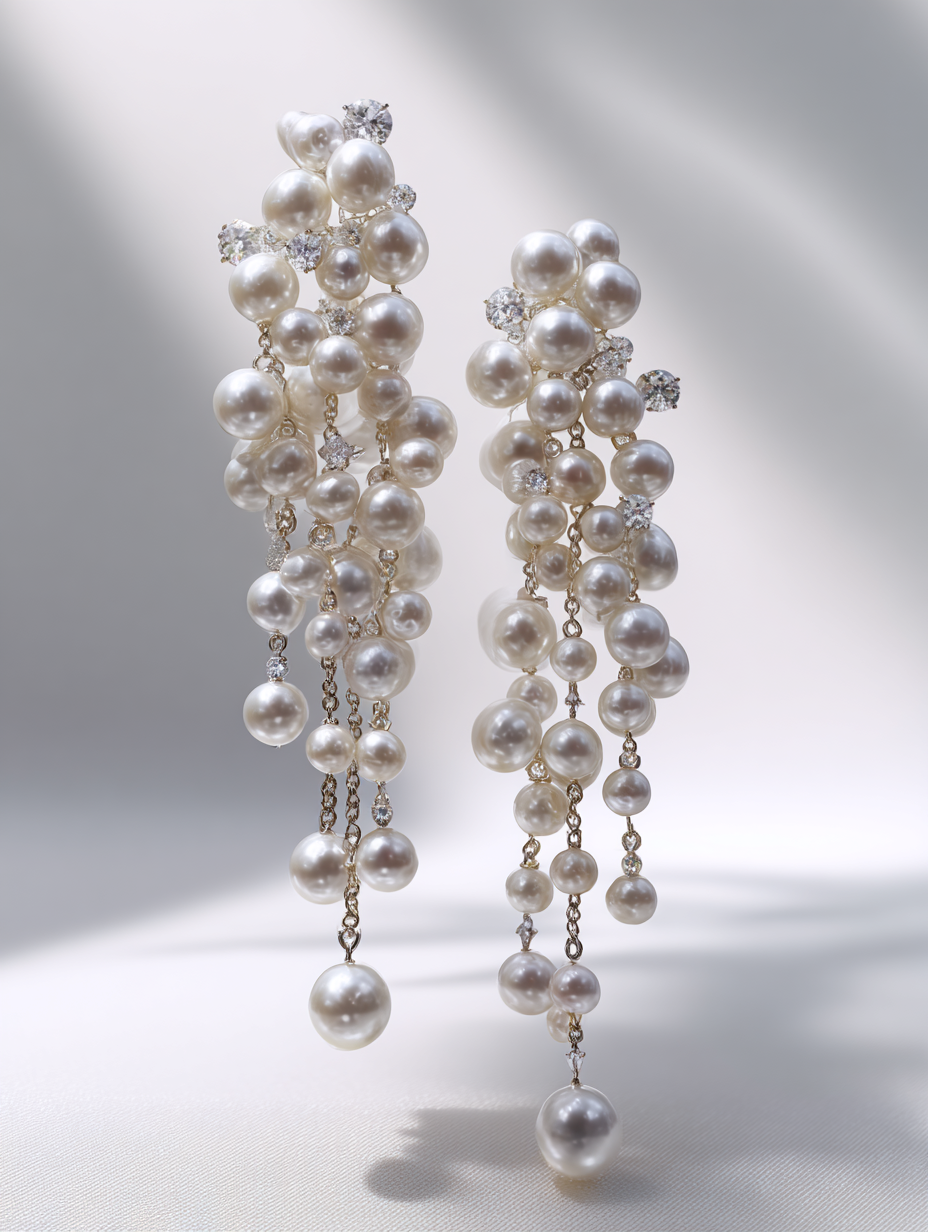 Gold Cascade Earrings with Pearls and Diamonds