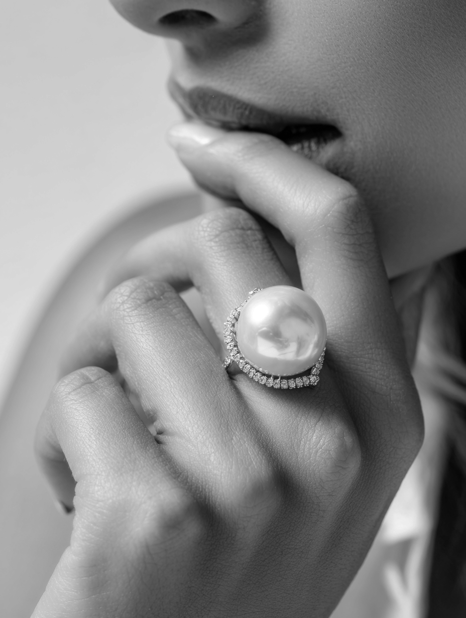 Pearl and Diamond Halo Statement Ring