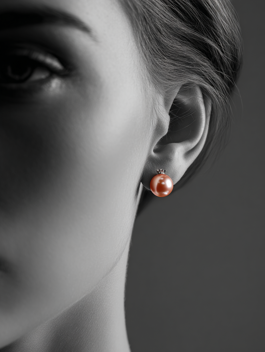 Pink Pearl Stud Earrings with Diamond Accent