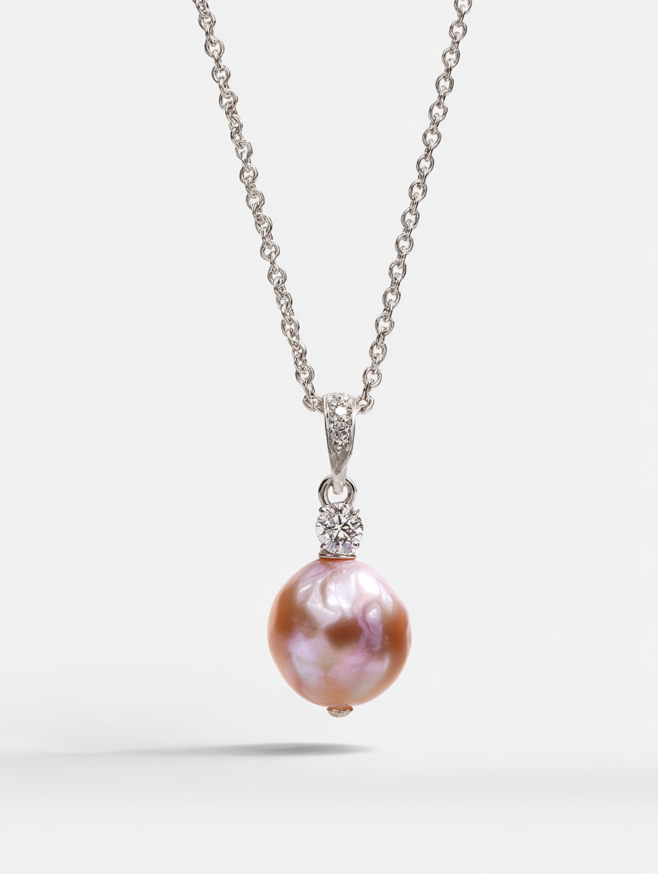 Pink Pearl and Diamond Pendant Necklace
