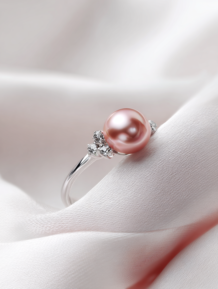 Pink Pearl and Diamond Accent Ring